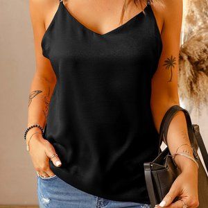 black cami with lace lined back